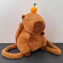 Capybara Plush Backpack – Soft & Kawaii Mini Bag with Orange Hat