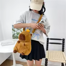 Capybara Plush Backpack – Soft & Kawaii Mini Bag with Orange Hat